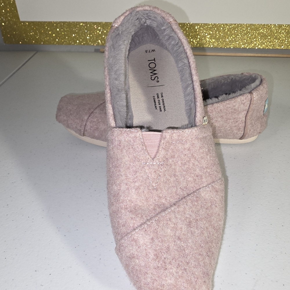 TOMS Women's Alpargata Faux Fur Lined Slip-On Flats dusty rose Sz.7.5 Slippers - Picture 7 of 16